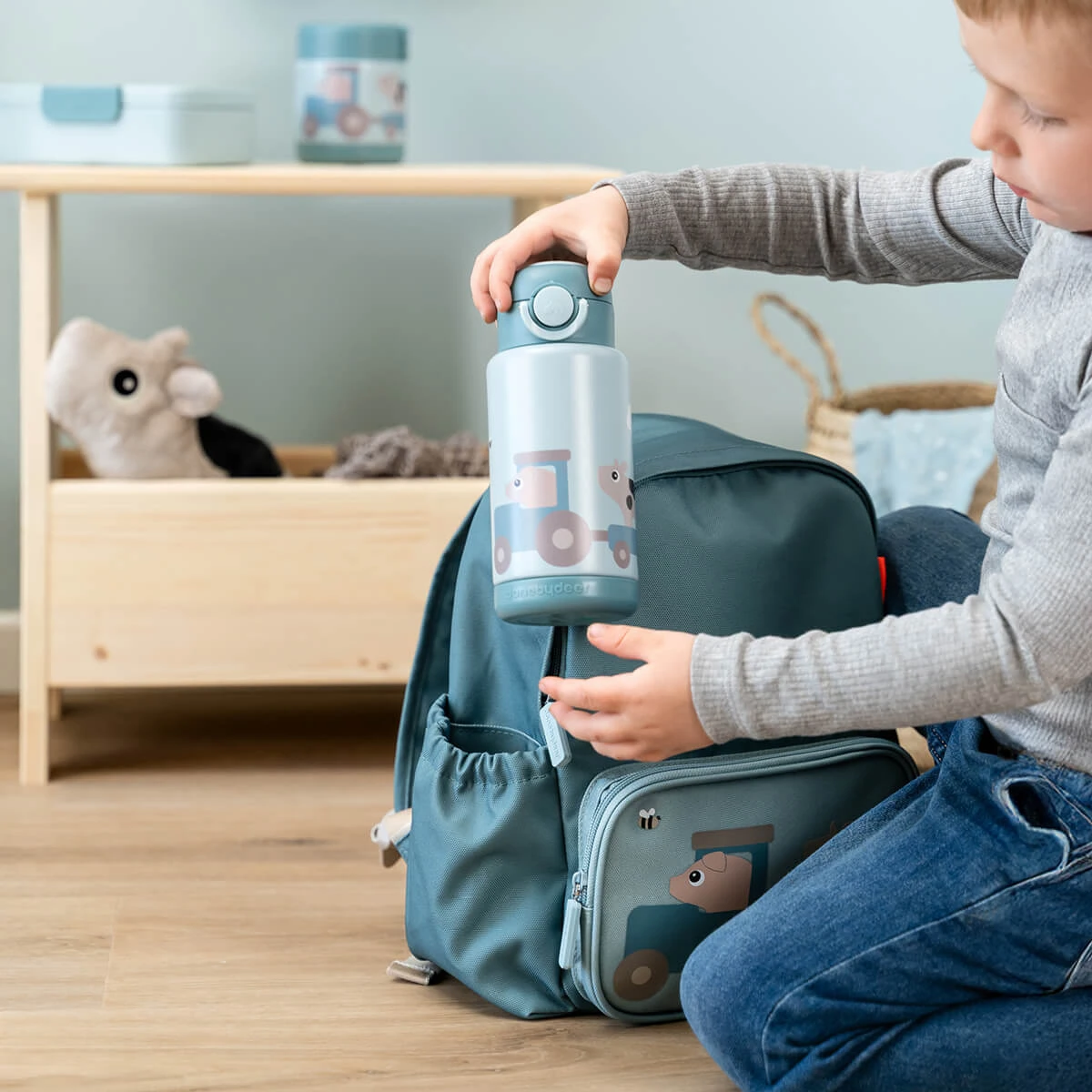 Done By Deer Insulated Bottle - Tiny Farm - Blue - 340 Ml 7 Done By Deer Insulated Bottle - Tiny Farm - Blue - 340 Ml - Image 5