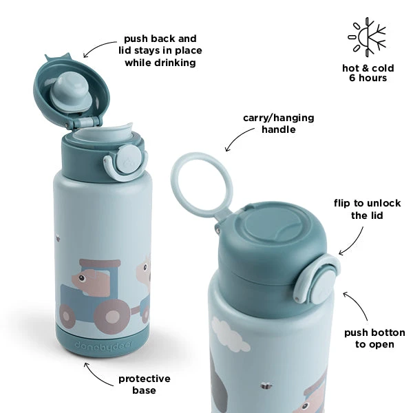 Done By Deer Insulated Bottle - Tiny Farm - Blue - 340 Ml 6 Done By Deer Insulated Bottle - Tiny Farm - Blue - 340 Ml - Image 4