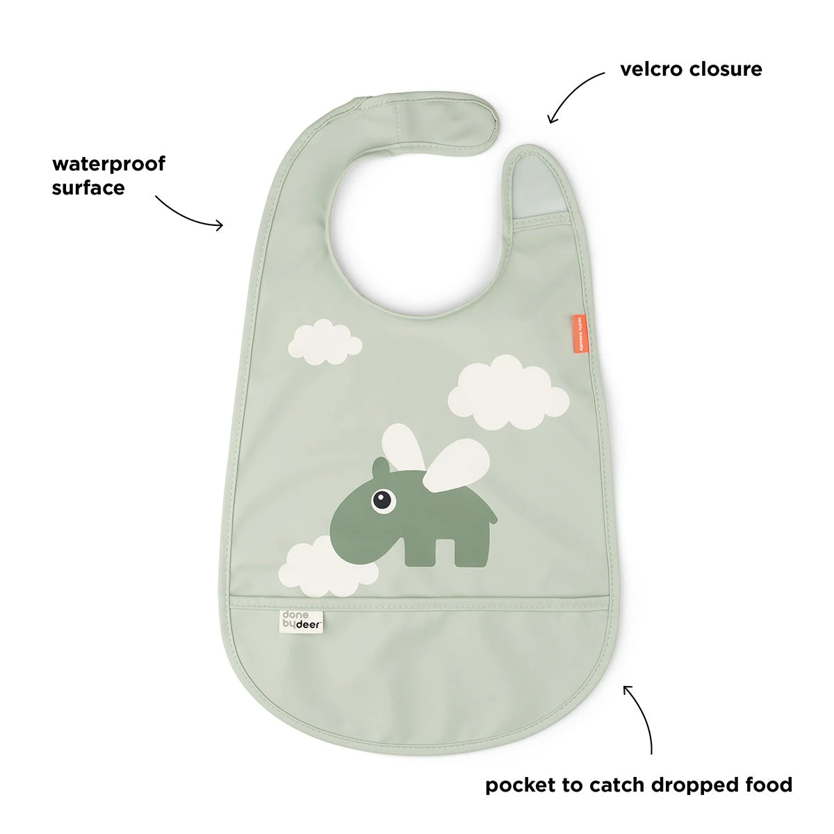 Done By Deer Bib W/velcro - Happy Clouds - Green 6 Done By Deer Bib W/velcro - Happy Clouds - Green - Image 4