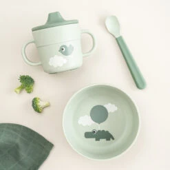Done By Deer Foodie First Meal Set W/suction - Happy Clouds - Green -Done By Deer Foodie first meal set Happy clouds Green 7 LS