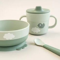 Done By Deer Foodie First Meal Set W/suction - Happy Clouds - Green -Done By Deer Foodie first meal set Happy clouds Green 8 LS