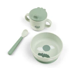 Done By Deer Foodie First Meal Set W/suction - Happy Clouds - Green