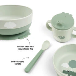 Done By Deer Foodie First Meal Set W/suction - Happy Clouds - Green -Done By Deer Foodie first meal set Happy clouds Green Function 6 PS