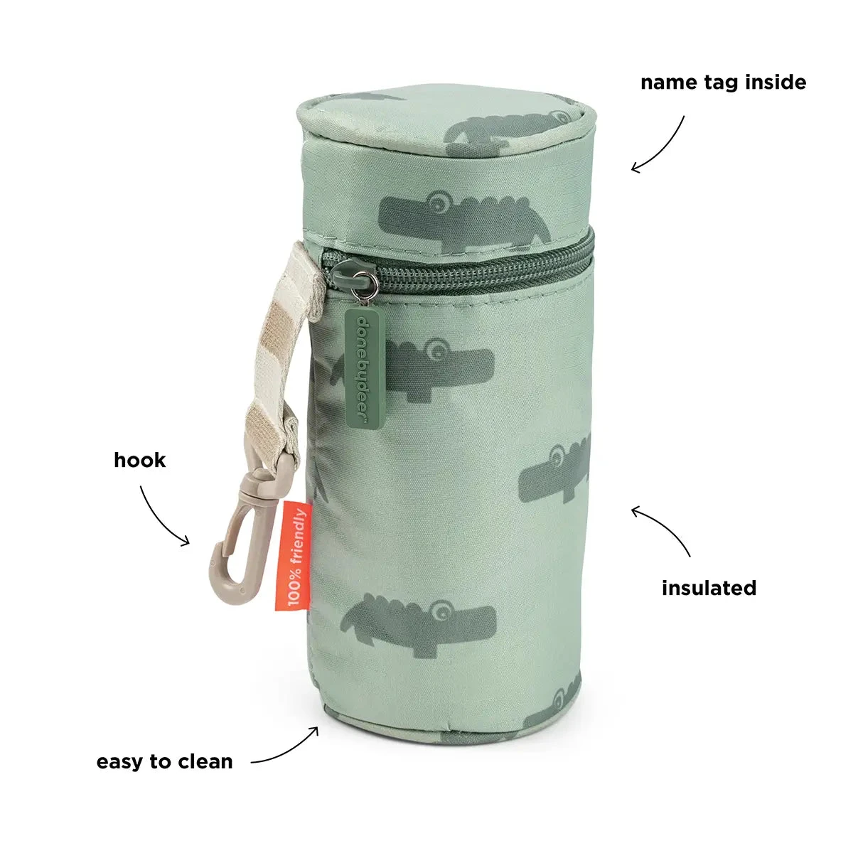 Done By Deer Kids Insulated Bottle Holder - Croco - Green 5 Done By Deer Kids Insulated Bottle Holder - Croco - Green - Image 3