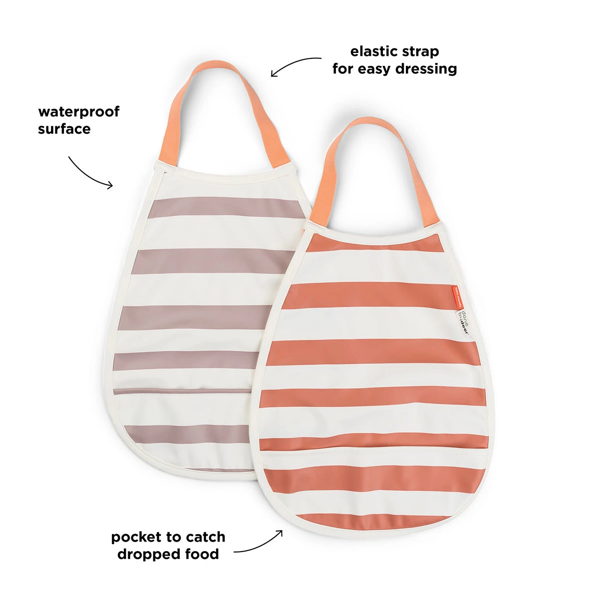 Done By Deer Pull-over Bib 2-pack - Stripes - Papaya/Powder 4 Done By Deer Pull-over Bib 2-pack - Stripes - Papaya/Powder - Image 2