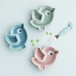 Done By Deer Silicone Stick&Stay Snack Plate - Birdee - Green -Done By Deer Silicone StickandStay snack plate Birdee Green 6 LS