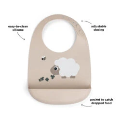 Done By Deer Silicone Bib - Sheepy - Sand -Done By Deer Silicone bib Sheepy Sand arrowswithfunctions 3 PS