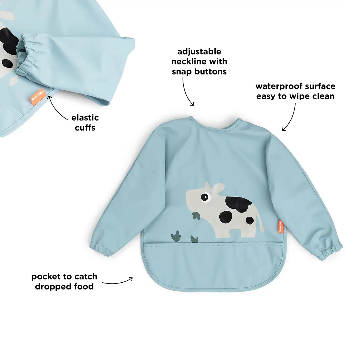 Done By Deer Sleeved Pocket Bib - Tiny Farm - Blue 5 Done By Deer Sleeved Pocket Bib - Tiny Farm - Blue - Image 3