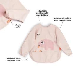 Done By Deer Sleeved Pocket Bib - Tiny Farm - Powder -Done By Deer Sleeved pocket bib Tiny farm Powder arrowswithfunctions 3 PS 1