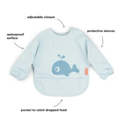 Done By Deer Sleeved Pocket Bib - Wally - Blue 9 Done By Deer Sleeved Pocket Bib - Wally - Blue -Done By Deer Sleeved pocket bib Wally Blue Function 5 PS