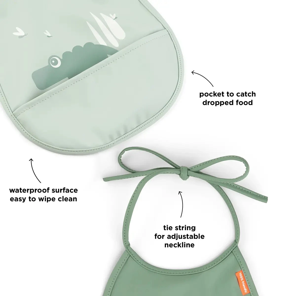 Done By Deer Tiny Pocket Bib 2-pack - Croco - Green 4 Done By Deer Tiny Pocket Bib 2-pack - Croco - Green - Image 2