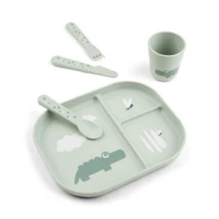 Done By Deer Foodie Compartment Plate Set - Croco - Green